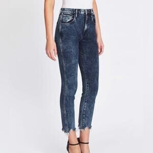 3X1 W3 Straight Authentic Crop Jean High Rise Dark Acid Wash Denim Size 27